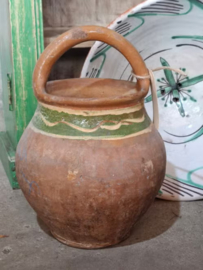Oude Antieke Franse Confit Pot Kruik Hengsel