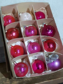 Oude Vintage Kerstballen 5665 Doosje Mix Roze