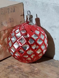 Oude Antieke Kerstbal 7151 Lampion Bal Ruitjes