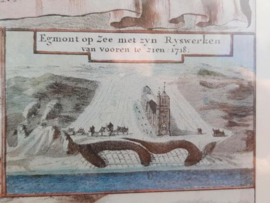 Oude Antieke Brocante Prent in Lijst Egmond aan Zee 1668