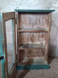 Oude Vintage Wandkastje Hangkastje Vitrine Kastje Ibiza Turquoise