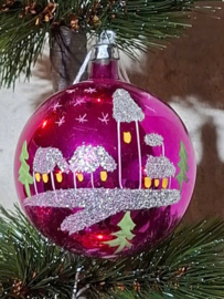 Oude Antiek Vintage Kerstbal 10061 Paars Kerk