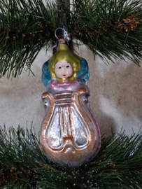 Oude Antiek Vintage Kerstbal 9881 Engel met Harp
