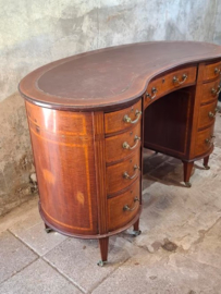 Antiek Victoriaans Ingelegd Mahonie Houten Bureau Niervormig