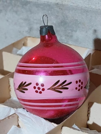 Oude Antiek Vintage Kerstbal 7011 Roze