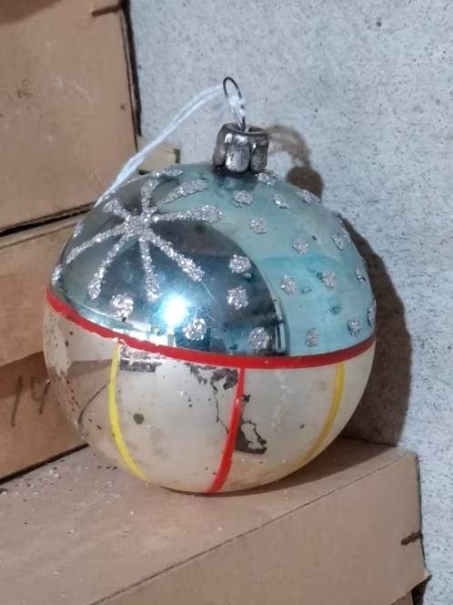 Oude Antiek Vintage Kerstbal 8446 Gedecoreerd Ster