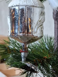 Oude Antiek Kerstbal Lauscha Vogelkooi met Vogel Glasgruis