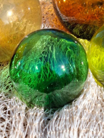 Oude Antiek Vintage Glazen Drijver Visnet Groen