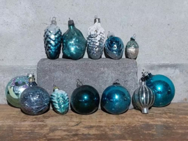 Oude Vintage Kerstballen 110593 Set Blauw Groen
