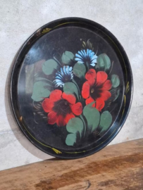 Oud Brocante Vintage Roemeens Dienblad met Bloemen
