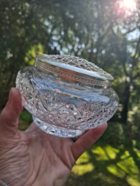 Oude Vintage Engelse Pique Fleur Flowerbowl Bloemensteker Kristal