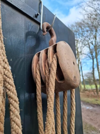 Oud Antiek Vintage Houten Katrol Set Hijsblok Boerderij