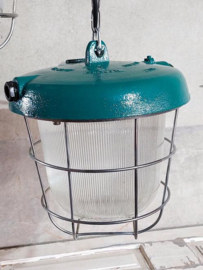 Oude Vintage Industriele Hanglamp Bunkerlamp Kooilamp Emerald Groen