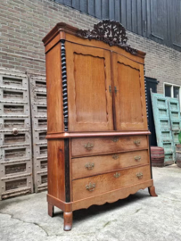 Oude Antieke Biedermeier Kabinet Kast Kuifkast