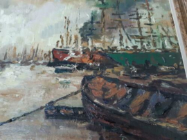 Oud Maritiem Schilderij Olieverf Vissers Haven F. Pieters Boten