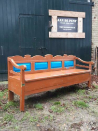 Oude Brocante Houten Bank Bruin Blauw Klepbank