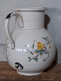 Oude Antieke Franse Emaille Waterkan Kan Bloemen Viooltjes