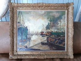 Oud Maritiem Schilderij Olieverf Vissers Haven F. Pieters Boten