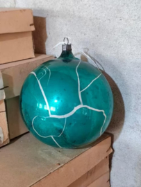 Oude Vintage Kerstbal 1988 Turquoise Groen Craquele