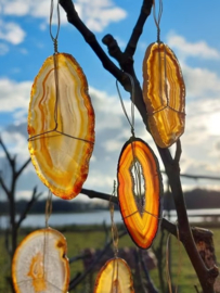 Agaatschijf Agaat Naturel Honing - Edelstenen Koperen Draad Raamdecoratie