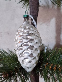 Oude Antiek Vintage Kerstbal 8749 Dennenappel Glasgruis