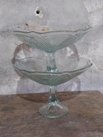 Oude Vintage Glazen Persglas Schaal op Voet Bonbonschaal