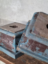Oude Antieke Set Houten Indiase Poer Sokkels
