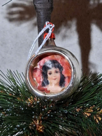 Oude Antiek Vintage Kerstbal 10243 Deukbal Poezie Plaatje