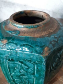 Oude Antiek Shiwan Gemberpot Turquoise Emerald XL