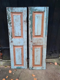 Oude Brocante Set Sobere Luiken Patina Hardhout Blauw