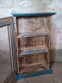 Oude Vintage Wandkastje Hangkastje Vitrine Kastje Ibiza Blauw