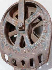 Oude Antieke Gietijzeren Katrol Hijsblok F.E. Myers & Bros