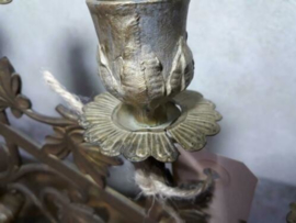 Oude Antieke Koperen Kandelaar met Bronzen Voet
