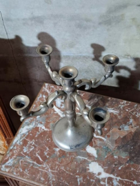 Oude Brocante Franse Kandelaar Tin