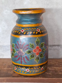 Oude Vintage Houten Indiase Waterkruik Handbeschilderd