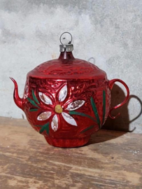 Oude Antieke Kerstbal 6371 Koffiepot Koffiekan Rood