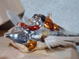 Oude Antieke Kerstbal 8460 Kerstman Vliegtuig Staart Vleugels