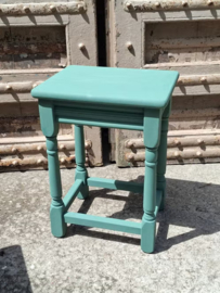 Oude Brocante Houten Krukje Tafeltje Restyle Mat Groen