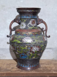 Oude Antieke Chinese Cloisonne Campleve Bronzen Vaas Emaille