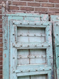 Oude Antieke Indiase Set Dubbele Deuren Poort Groen
