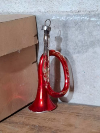 Oude Antieke Kerstbal 8203A Trompet Rood