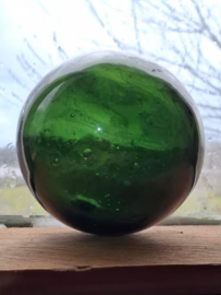Oude Antiek Glazen Drijver Fishing Float Donker Groen