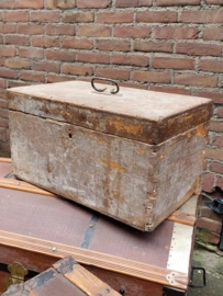 Oude Vintage Houten Kist Koffer Bruin