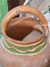 Oude Antieke Franse Confit Pot Kruik Hengsel