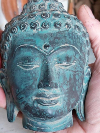 Oude Bronzen Boeddha Boeddhisme Hoofd in Stolp