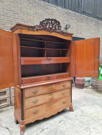Oude Antieke Biedermeier Kabinet Kast Kuifkast