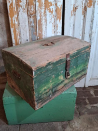 Oude Brocante Houten Kist Groen