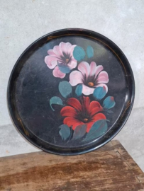 Oud Brocante Vintage Roemeens Dienblad met Bloemen