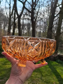 Oude Vintage Glazen Schaal op Voet Zalm