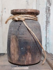 Oude Brocante Houten Nepalese Pot Vaas